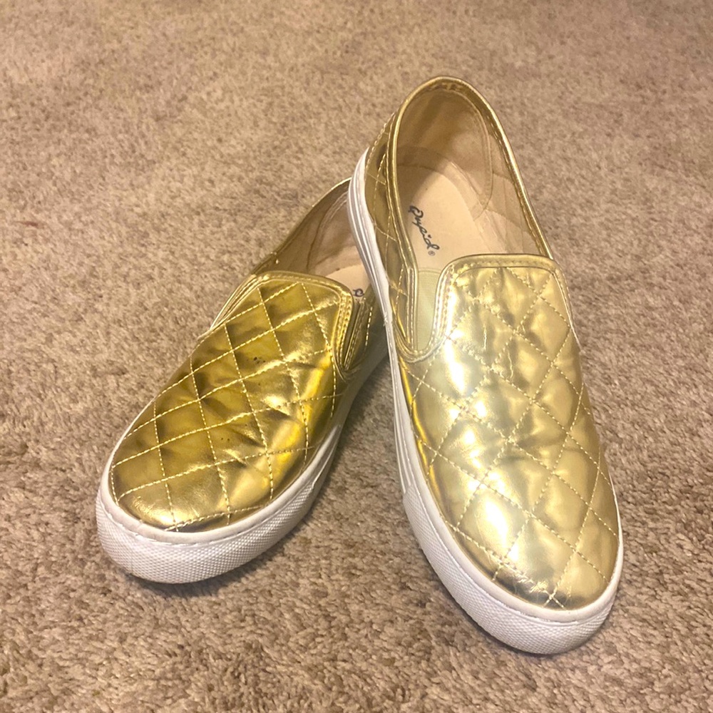Quipid gold slip ons. Size 10. New, worn once